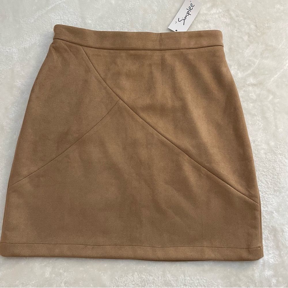 NWT Simplee Camel Suede-Look Panel A-Line Mini Skirt Size L